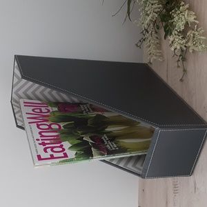 Luxe Habitat Faux Stitched Leather Office Organizer Magazine Holder Dark Gray